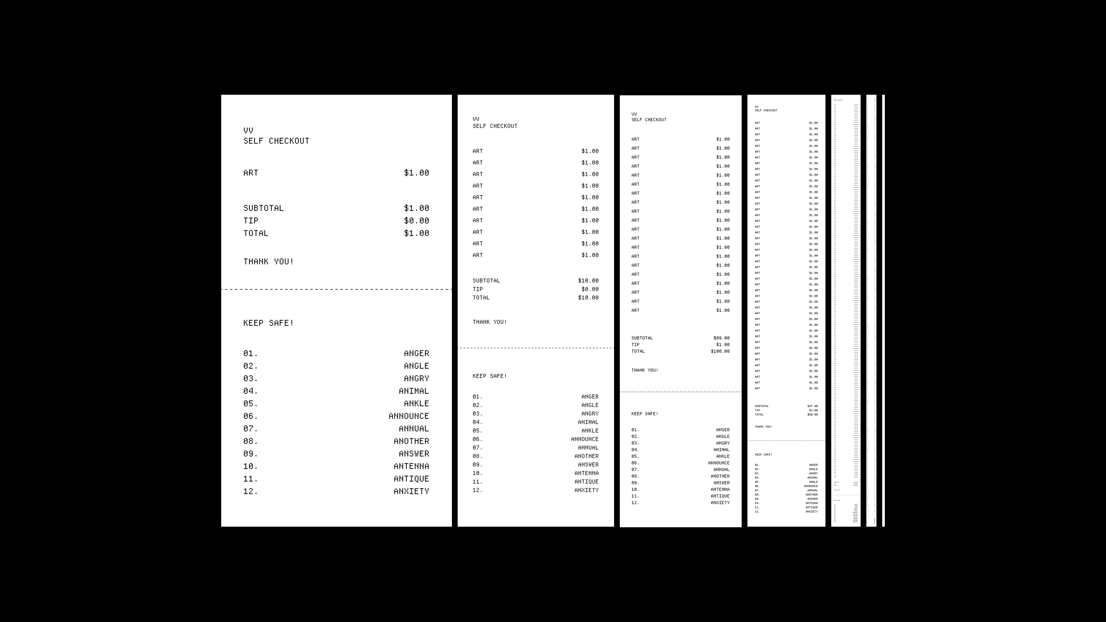 Receipt lengths from 1 dollar to long scroll