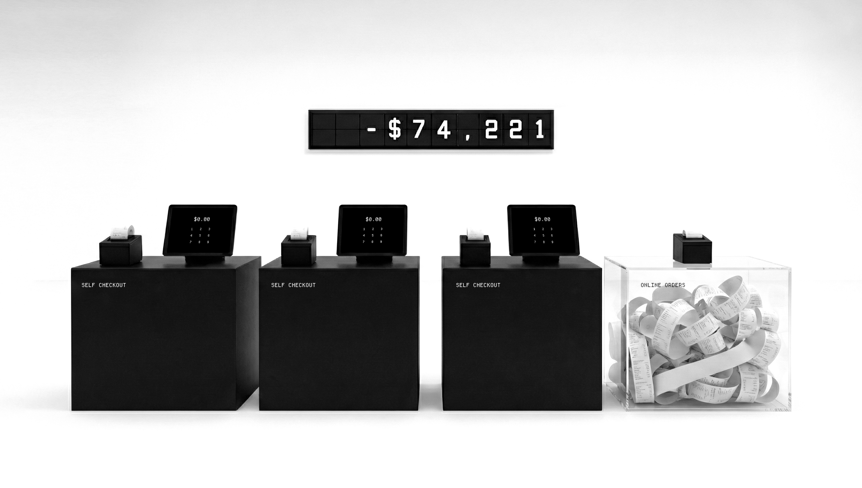 Self Checkout kiosks and online orders plinths